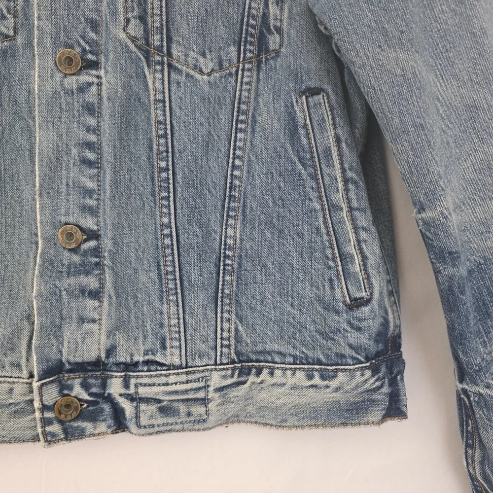 VTG Gap Jeans Jacket Mens Blue Denim Acid Wash 1969 Biker Y2K Trucker Small 40R